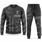 Concrete Finisher Geometric Panel sweater and jogger combo, charcoal view with name and company artwork