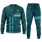 Electrician Geometric Panel sweater and jogger combo, teal view with name and company artwork