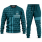EMS Geometric Panel sweater and jogger combo, teal view with name and company artwork