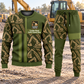 Excavator Operator Geometric Panel sweater and jogger combo, hero view with name and company artwork