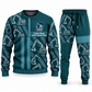 Excavator Operator Geometric Panel sweater and jogger combo, teal view with name and company artwork