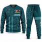 Firefighter Geometric Panel sweater and jogger combo, teal view with name and company artwork