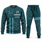 Ironworker Geometric Panel sweater and jogger combo, teal view with name and company artwork