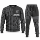 Logger Geometric Panel sweater and jogger combo, charcoal view with name and company artwork