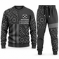 Mechanic Geometric Panel sweater and jogger combo, charcoal view with name and company artwork