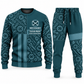 Mechanic Geometric Panel sweater and jogger combo, teal view with name and company artwork