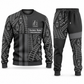 Railroader Geometric Panel sweater and jogger combo, charcoal view with name and company artwork