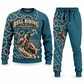 Bull Riding Curved Panel sweater and jogger combo, teal view with name and Since 2005 artwork