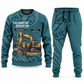 Excavator Operator Curved Panel sweater and jogger combo, teal view with name and company artwork