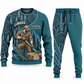 Logger Curved Panel sweater and jogger combo, teal view with name and company artwork