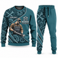 Mechanic Curved Panel sweater and jogger combo, teal view with name and company artwork