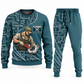 Plumber Curved Panel sweater and jogger combo, teal view with name and company artwork