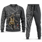 Railroader Curved Panel sweater and jogger combo, charcoal view with name and company artwork