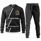Arborist Diagonal Stripe sweater and jogger combo, charcoal view with name and company artwork