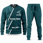 Bull Riding Diagonal Stripe sweater and jogger combo, teal view with name and Since 2005 artwork