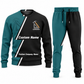 Carpenter Diagonal Stripe sweater and jogger combo, teal view with name and company artwork