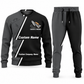 Concrete Finisher Diagonal Stripe sweater and jogger combo, charcoal view with name and company artwork