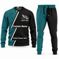 Concrete Finisher Diagonal Stripe sweater and jogger combo, teal view with name and company artwork