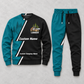 Logger Diagonal Stripe sweater and jogger combo, hero view with name and company artwork