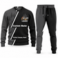 Logger Diagonal Stripe sweater and jogger combo, charcoal view with name and company artwork