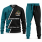 Logger Diagonal Stripe sweater and jogger combo, teal view with name and company artwork