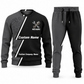 Mechanic Diagonal Stripe sweater and jogger combo, charcoal view with name and company artwork