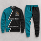 Roofer Diagonal Stripe sweater and jogger combo, hero view with name and company artwork