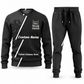 Trucker Diagonal Stripe sweater and jogger combo, charcoal view with name and company artwork