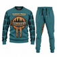 Logger Central Emblem sweater and jogger combo, teal view with name and company artwork