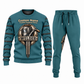 Welder Central Emblem sweater and jogger combo, teal view with name and company artwork