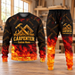 Carpenter Flame Emblem sweater and jogger combo, hero view with name and company artwork