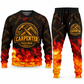 Carpenter Flame Emblem sweater and jogger combo, emblem view with name and company artwork