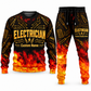 Electrician Flame Emblem sweater and jogger combo, typography view with name and company artwork