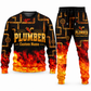 Plumber Flame Emblem sweater and jogger combo, typography view with name and company artwork