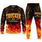 Trucker Flame Emblem sweater and jogger combo, typography view with name and company artwork