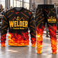 Welder Flame Emblem sweater and jogger combo, hero view with name and company artwork