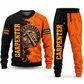 Carpenter Vertical Split sweater and jogger combo, emblem view with name and company artwork