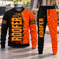 Roofer Vertical Split sweater and jogger combo, hero view with name and company artwork