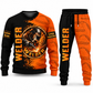 Welder Vertical Split sweater and jogger combo, emblem view with name and company artwork