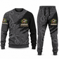 Arborist Diagonal Brush sweater and jogger combo, charcoal view with name and company artwork