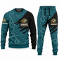 Arborist Diagonal Brush sweater and jogger combo, teal view with name and company artwork