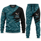 Concrete Finisher Diagonal Brush sweater and jogger combo, teal view with name and company artwork