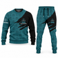EMS Diagonal Brush sweater and jogger combo, teal view with name and company artwork
