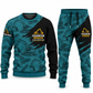 Excavator Operator Diagonal Brush sweater and jogger combo, teal view with name and company artwork