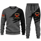 Firefighter Diagonal Brush sweater and jogger combo, charcoal view with name and company artwork
