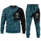 HVAC Diagonal Brush sweater and jogger combo, teal view with name and company artwork