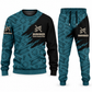 Ironworker Diagonal Brush sweater and jogger combo, teal view with name and company artwork