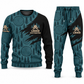 Logger Diagonal Brush sweater and jogger combo, teal view with name and company artwork