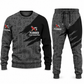 Plumber Diagonal Brush sweater and jogger combo, charcoal view with name and company artwork