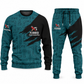 Plumber Diagonal Brush sweater and jogger combo, teal view with name and company artwork